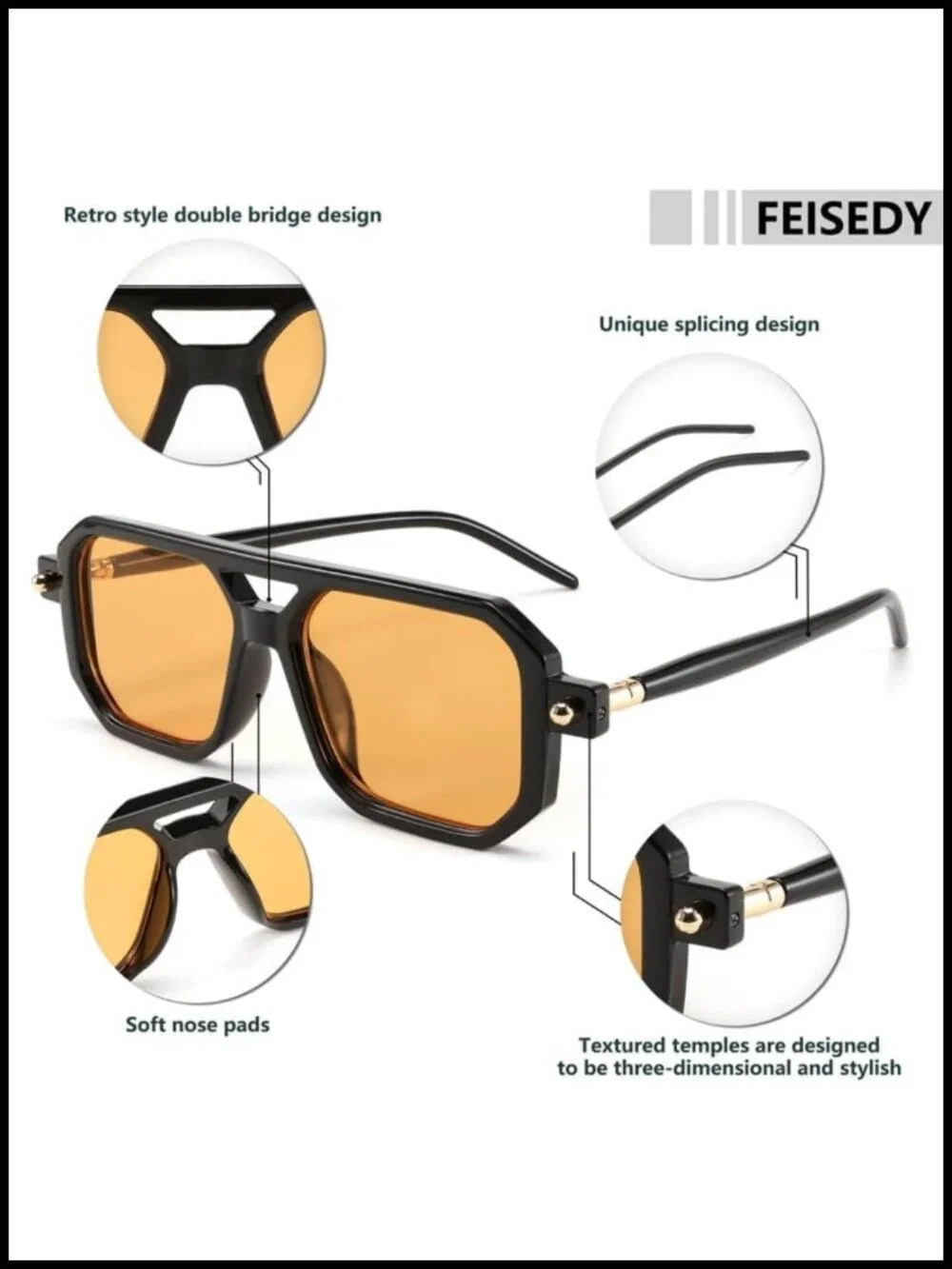 Vintage Square 70s Flat Aviator Sunglasses Retro Stylish Frame UV400 Protection